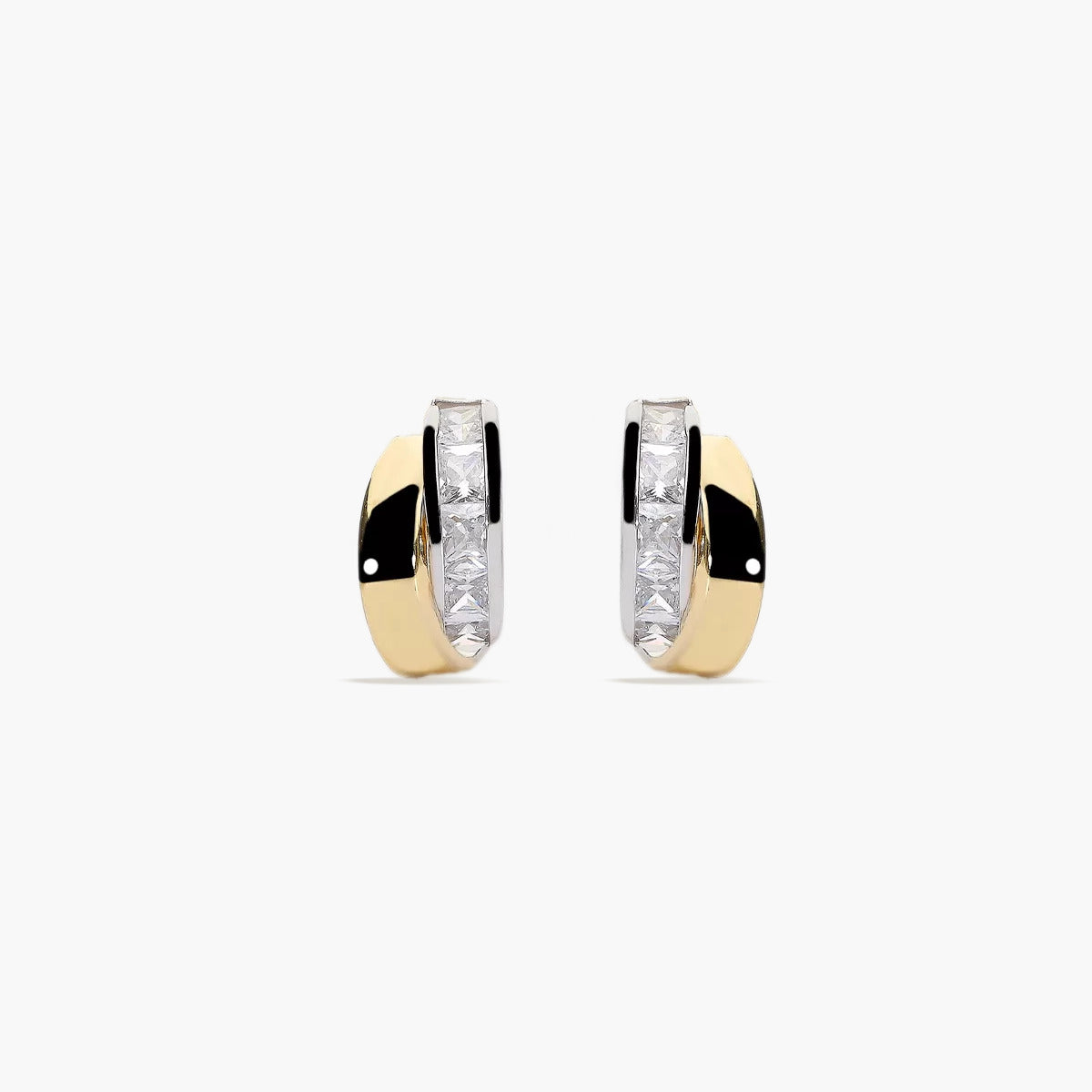 Pendientes de oro bicolor 18K circonitas bagué 13 mm