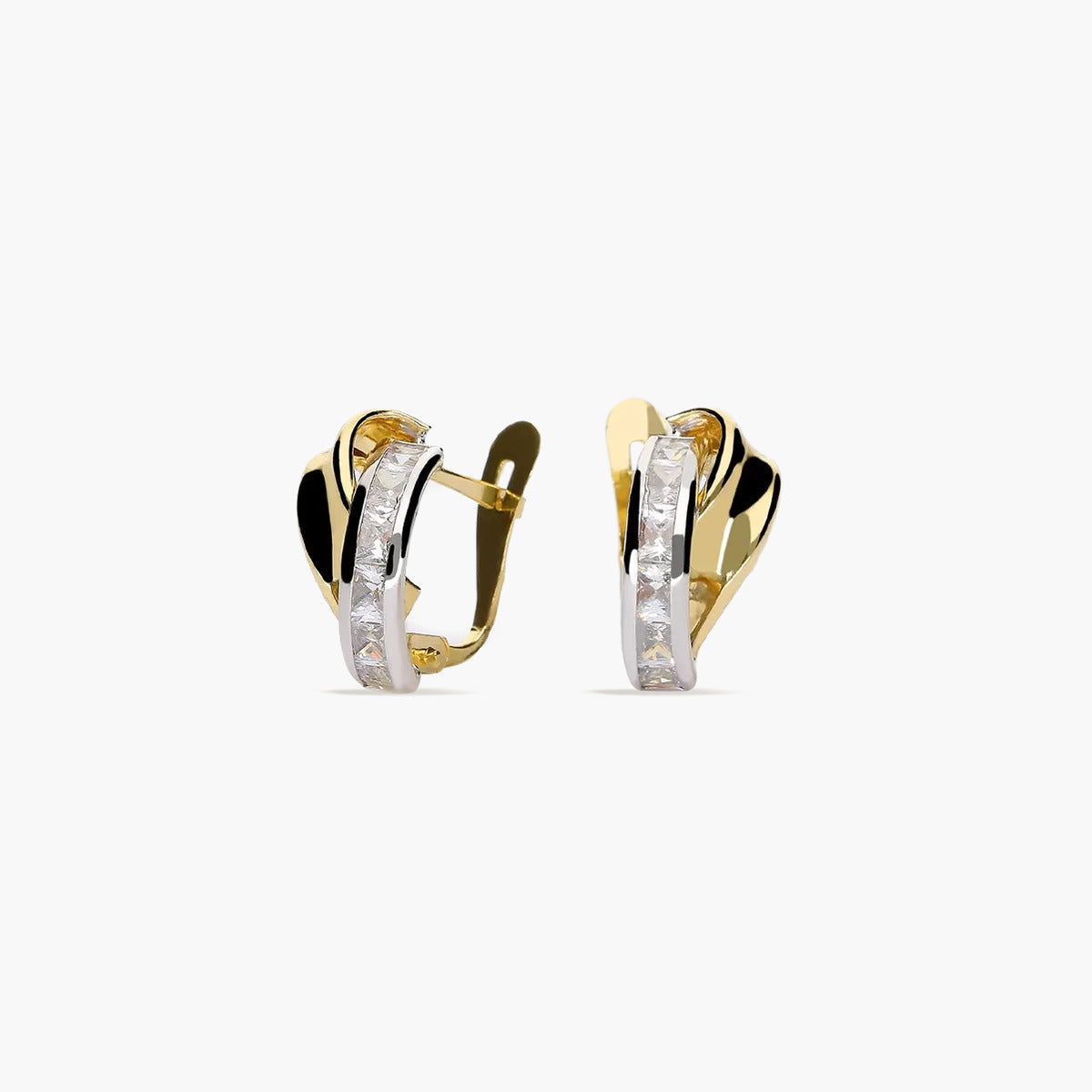 Pendientes de oro bicolor 18K circonitas bagué 13 mm
