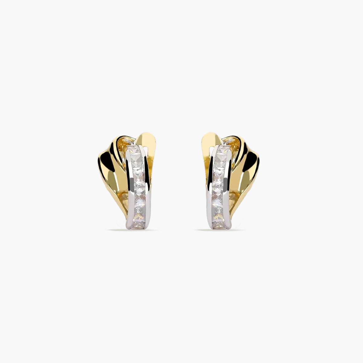 Pendientes de oro bicolor 18K circonitas bagué 13 mm