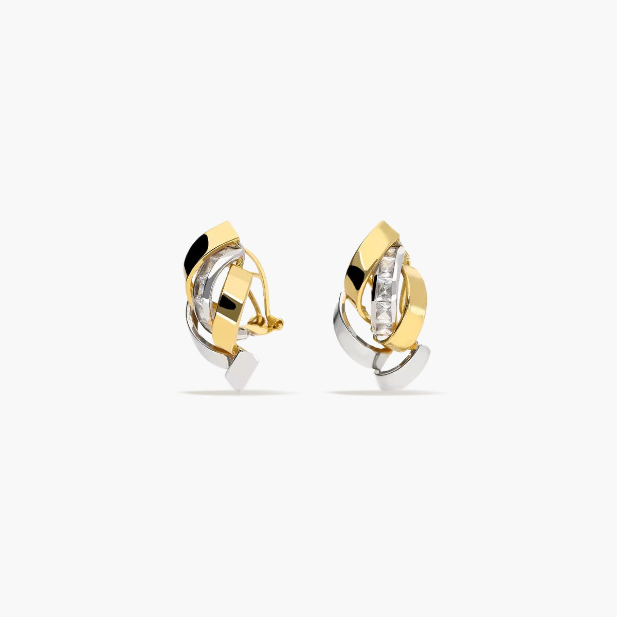 Pendientes de oro bicolor 18K circonitas bagué 22 mm