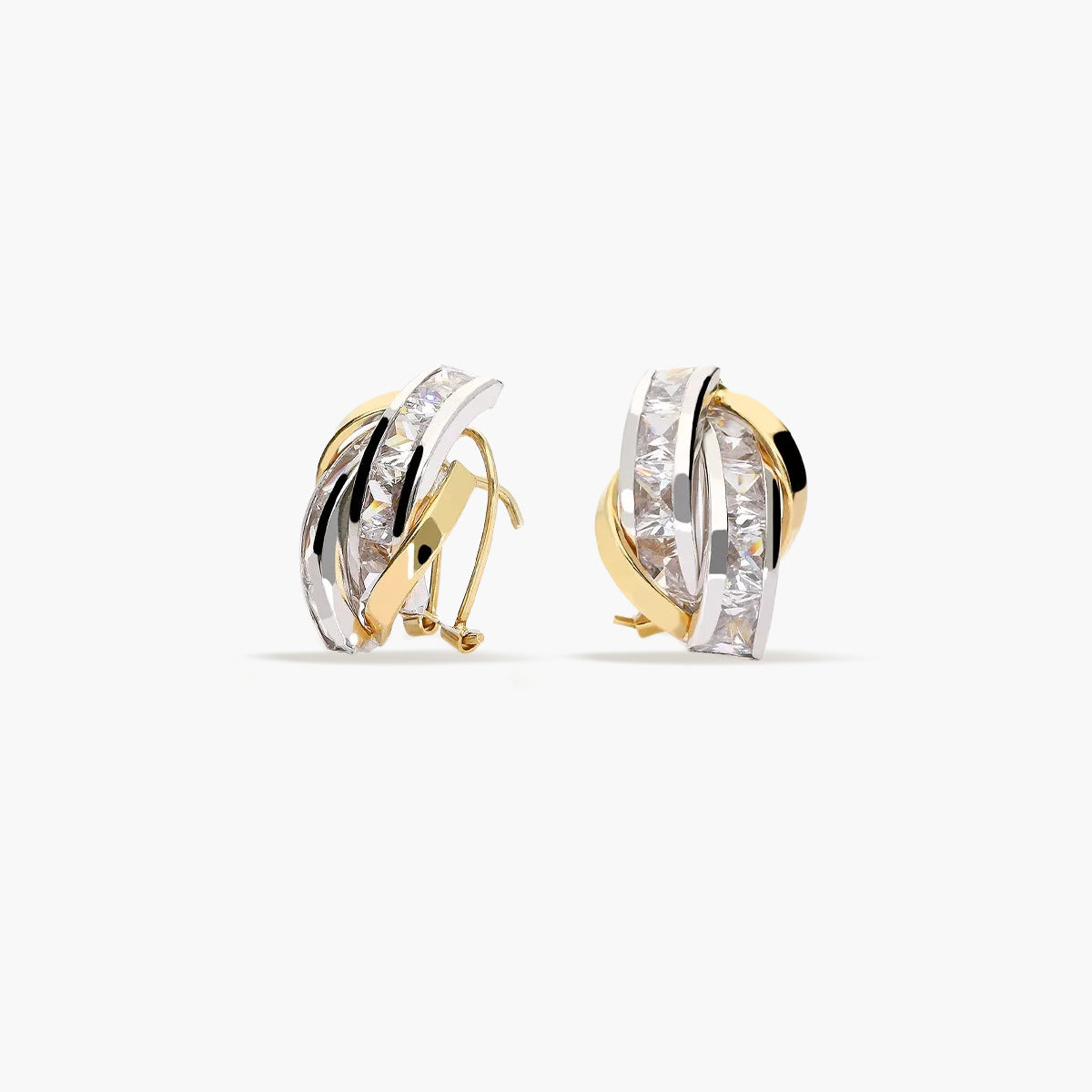 Pendientes de oro bicolor 18K circonitas bagué 17 mm