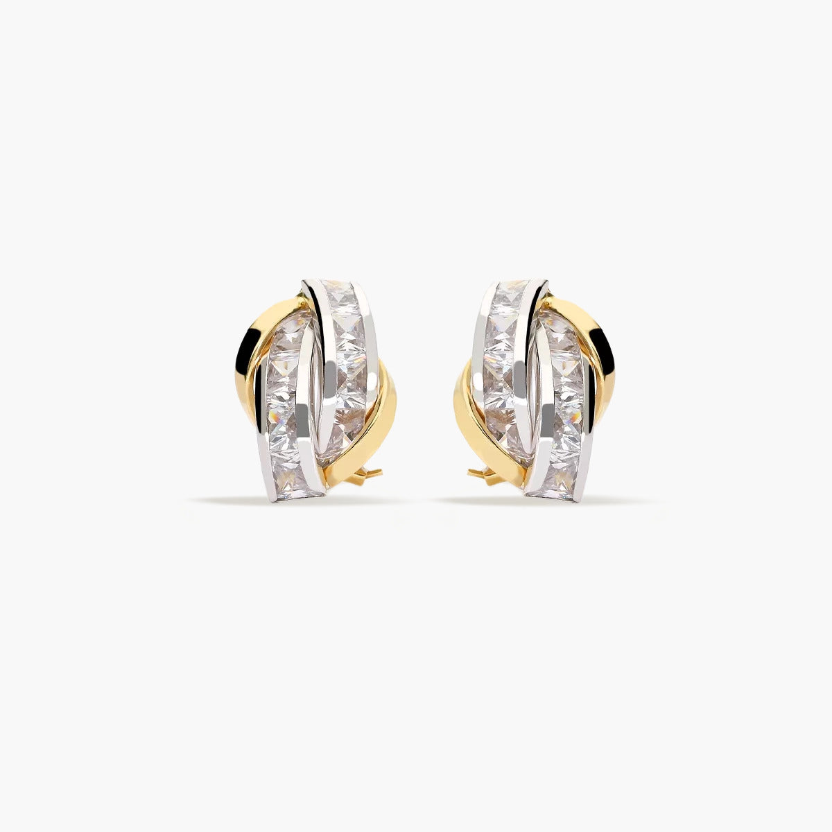 Pendientes de oro bicolor 18K circonitas bagué 17 mm