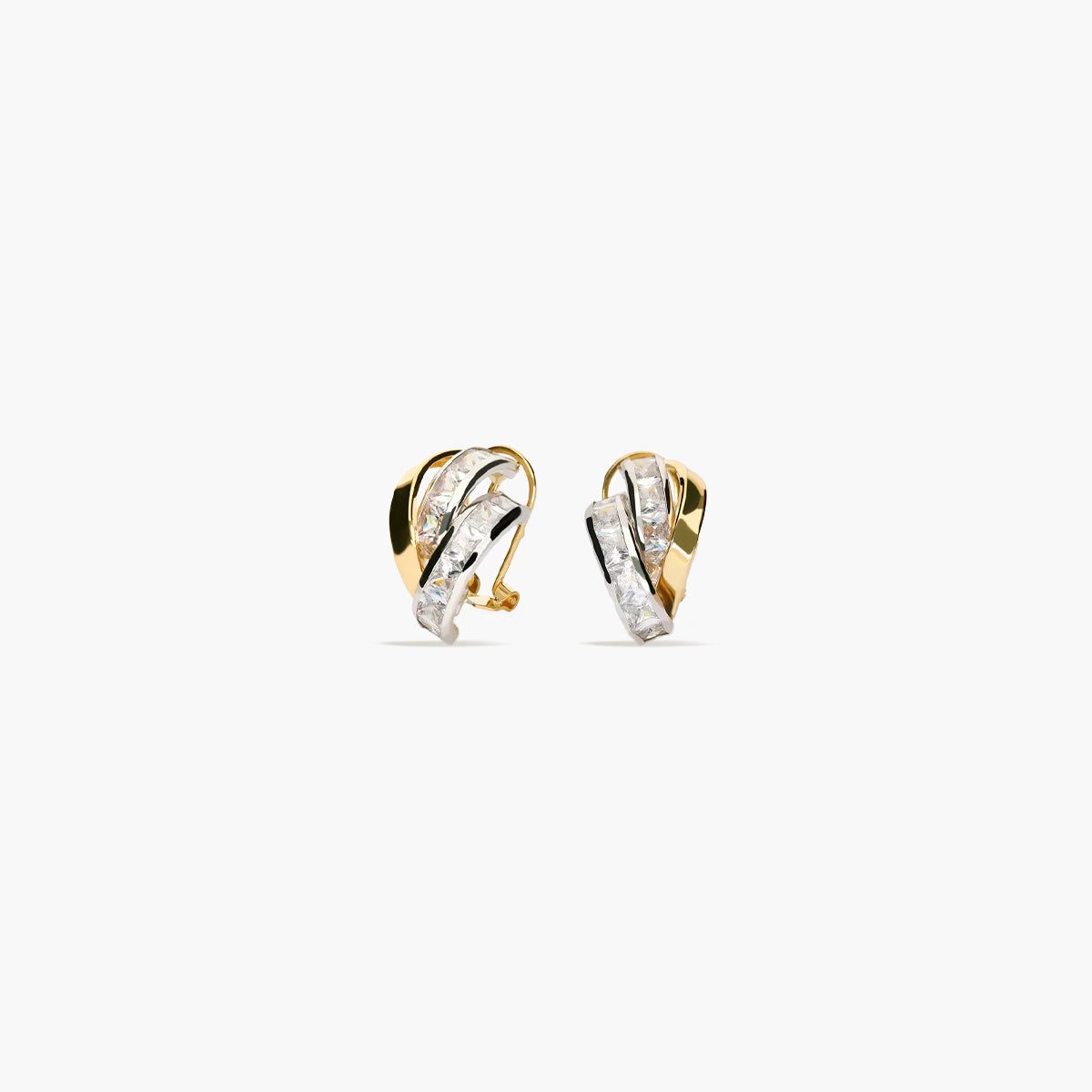 Pendientes de oro bicolor 18K circonitas bagué 15 mm