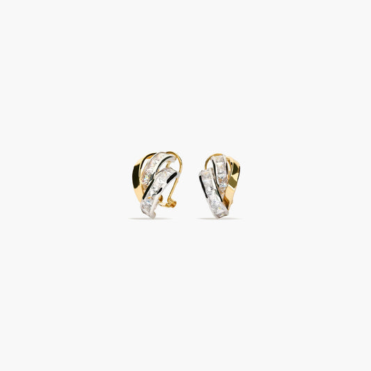 Pendientes de oro bicolor 18K circonitas bagué 15 mm