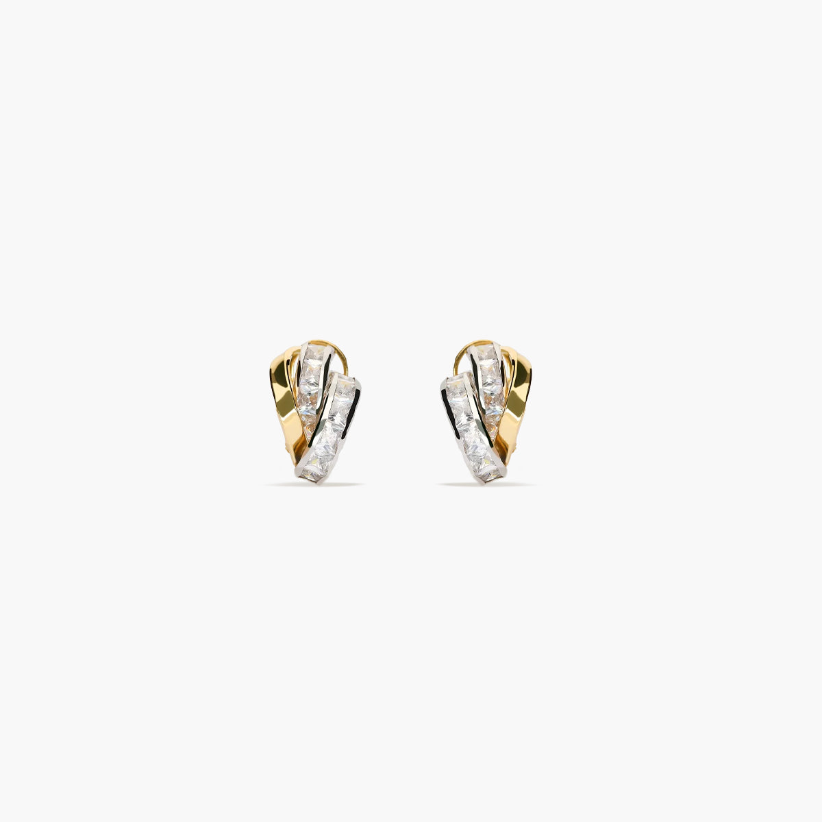 Pendientes de oro bicolor 18K circonitas bagué 15 mm