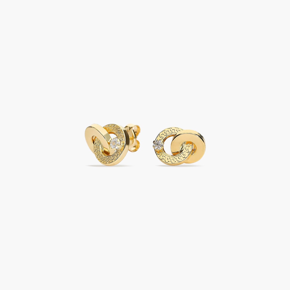 Pendientes doble círculo de oro 18K circonita 10 mm
