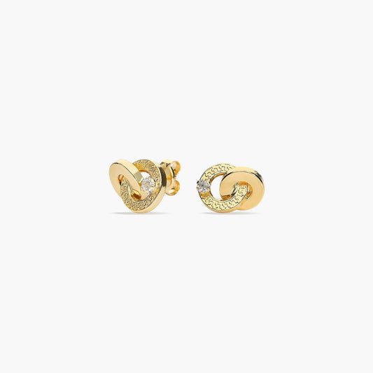 Pendientes doble círculo de oro 18K circonita 10 mm