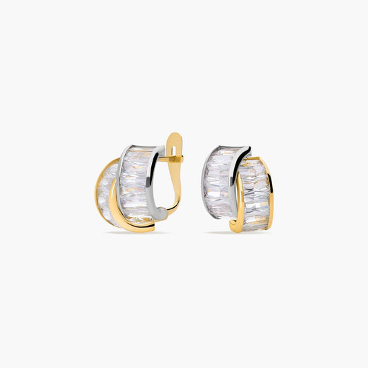 Pendientes de oro bicolor 18K circonitas tipo cinquillo 12 mm