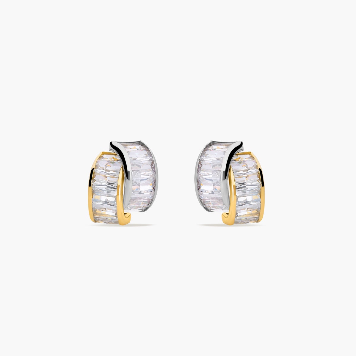 Pendientes de oro bicolor 18K circonitas tipo cinquillo 12 mm