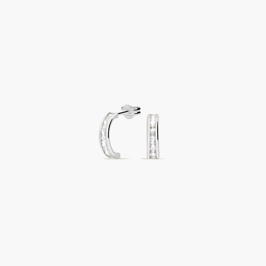 Pendientes de oro blanco 18K circonitas tipo cinquillo 10 mm