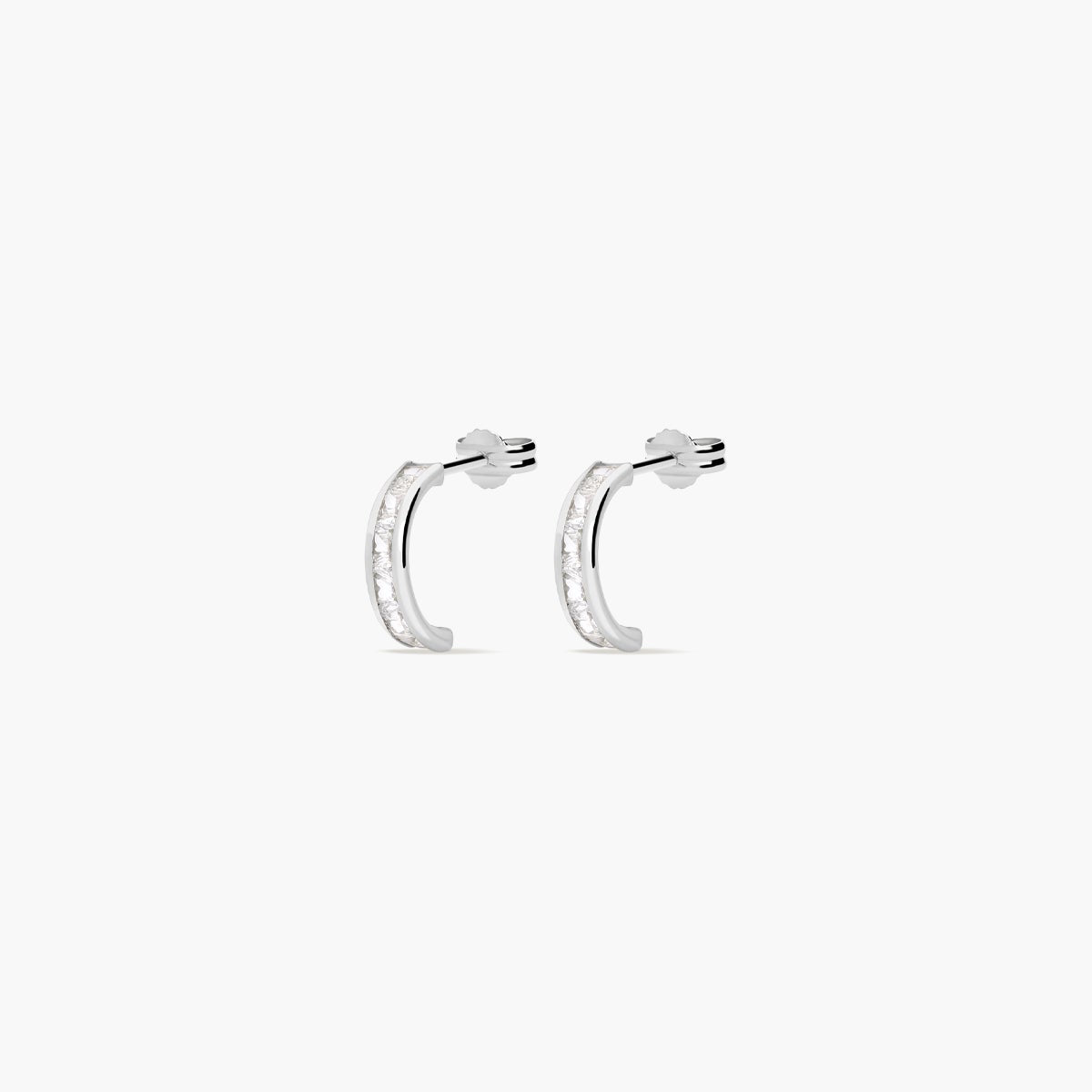 Pendientes de oro blanco 18K circonitas tipo cinquillo 10 mm