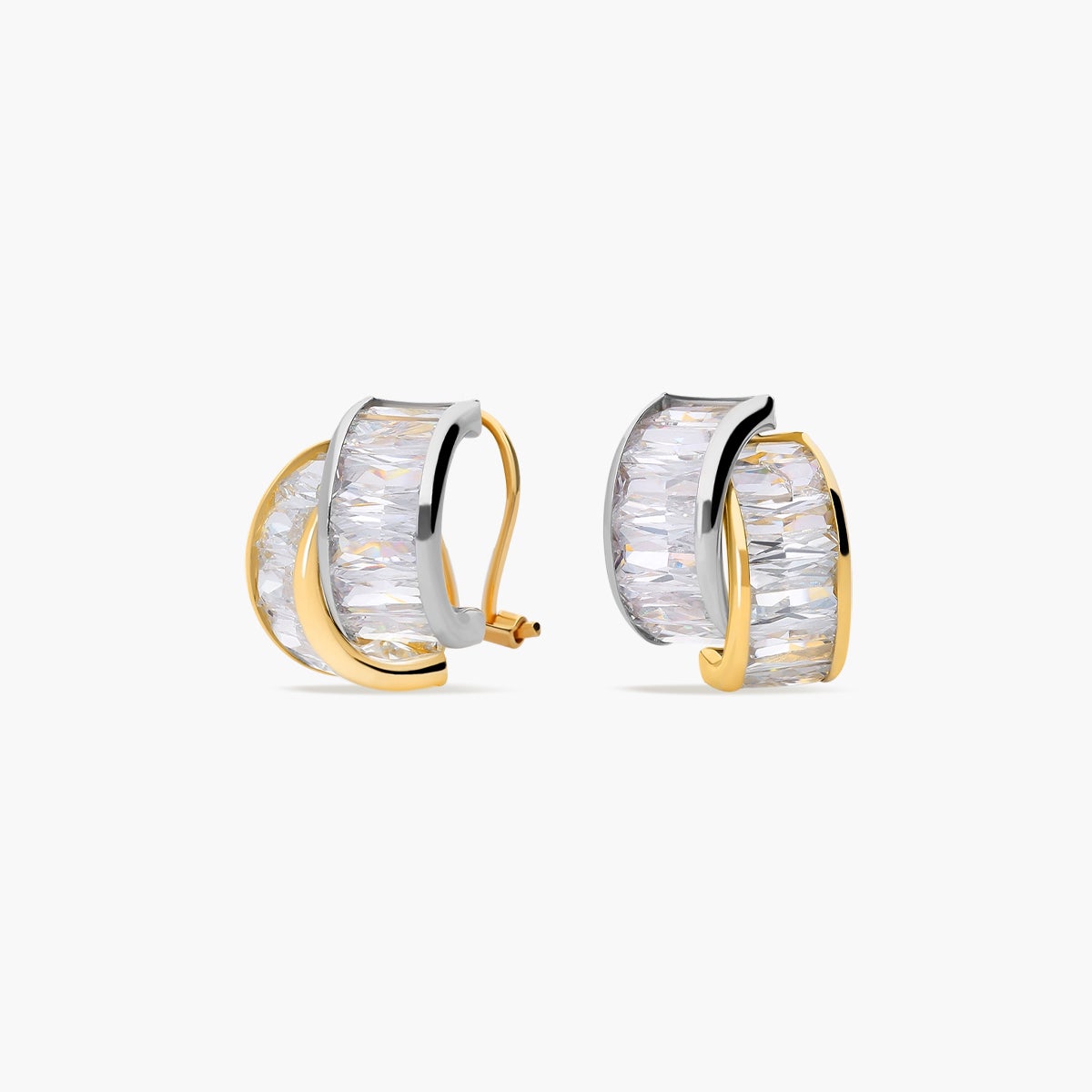 Pendientes de oro bicolor 18K circonitas bagué 12 mm