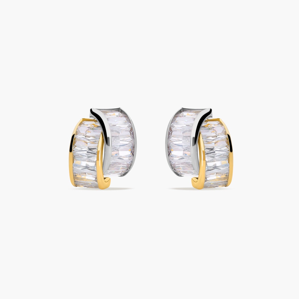 Pendientes de oro bicolor 18K circonitas bagué 12 mm