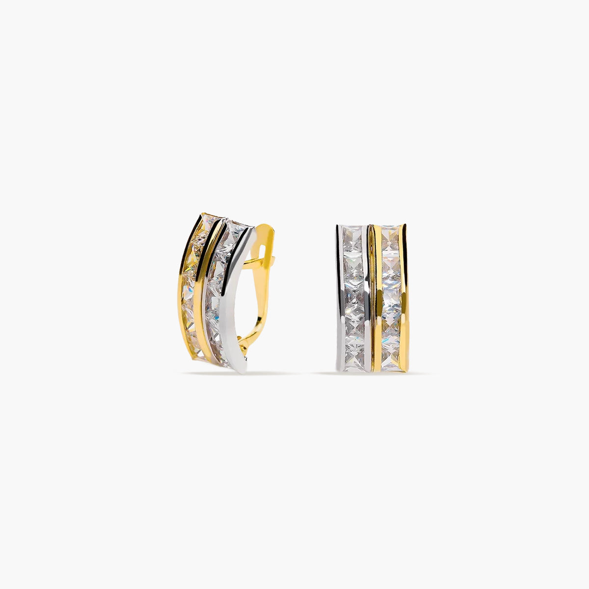 Pendientes de oro bicolor 18K circonitas tipo cinquillo 14 mm
