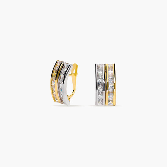 Pendientes de oro bicolor 18K circonitas tipo cinquillo 14 mm