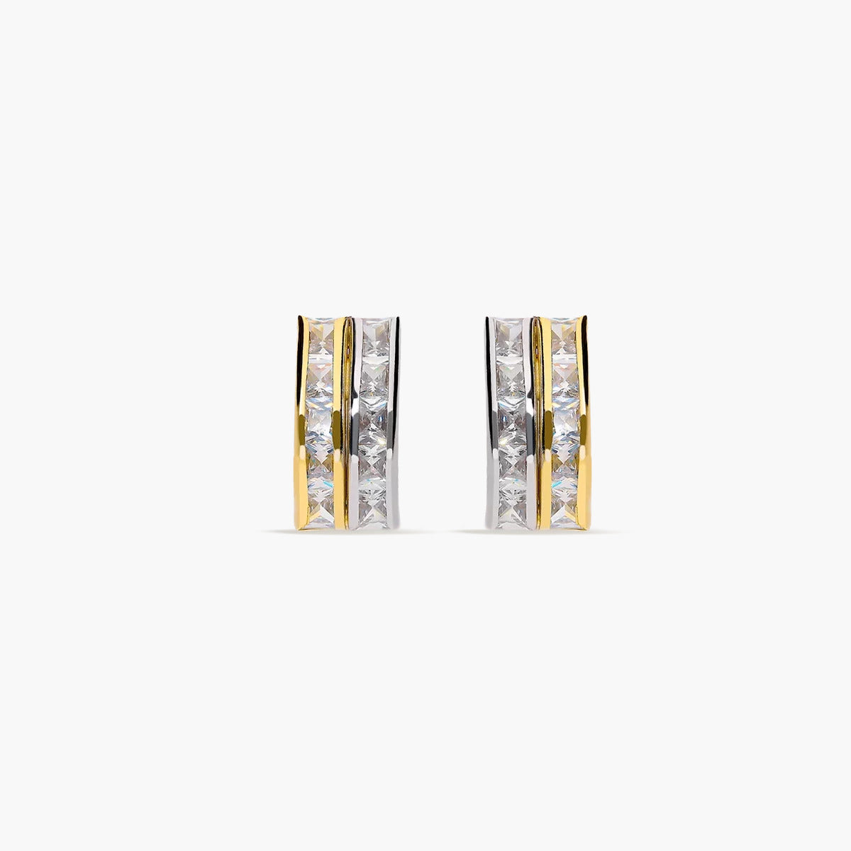 Pendientes de oro bicolor 18K circonitas tipo cinquillo 14 mm