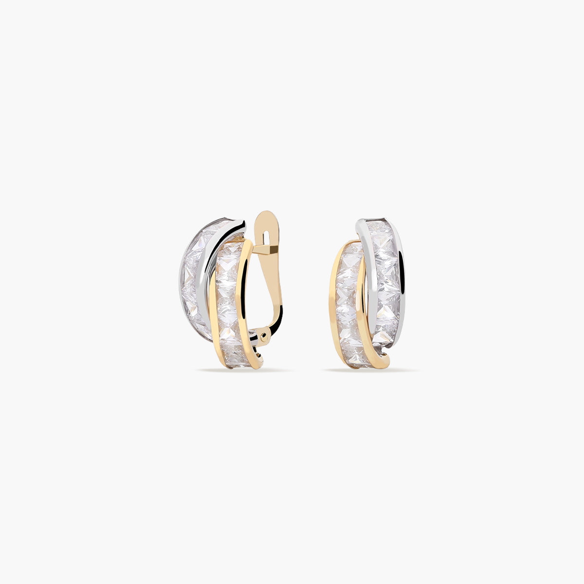 Pendientes de oro bicolor 18K circonitas tipo cinquillo 14 mm