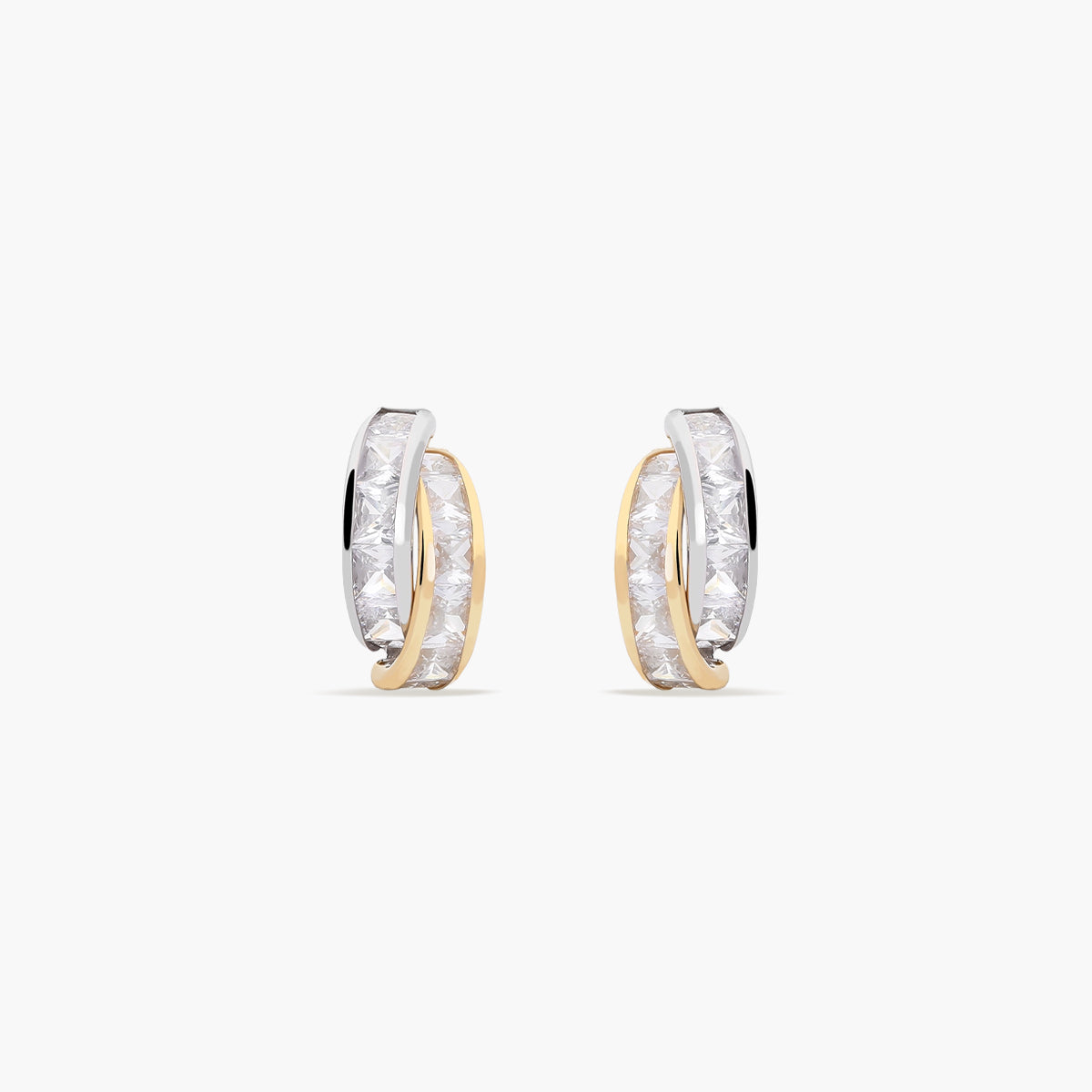 Pendientes de oro bicolor 18K circonitas tipo cinquillo 14 mm