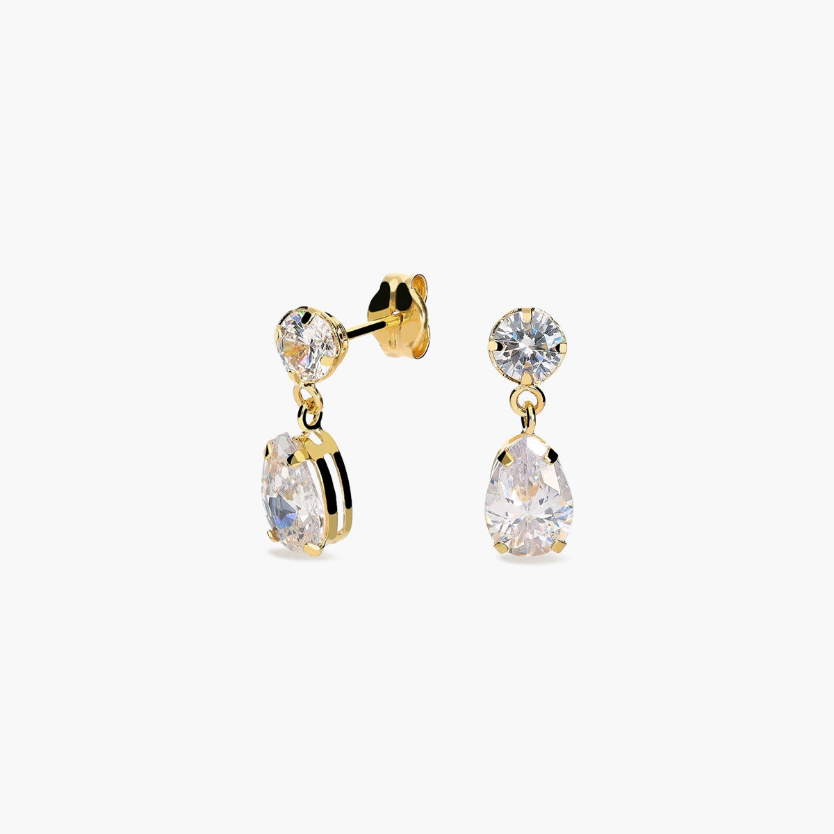 Pendientes largos de oro 18K circonitas 13 mm