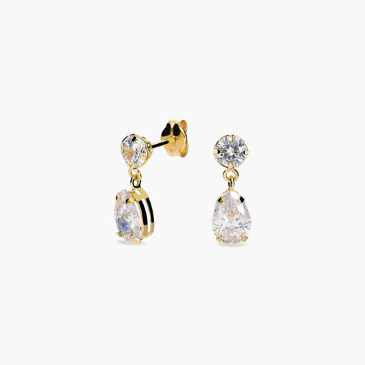 Pendientes largos de oro 18K circonitas 13 mm
