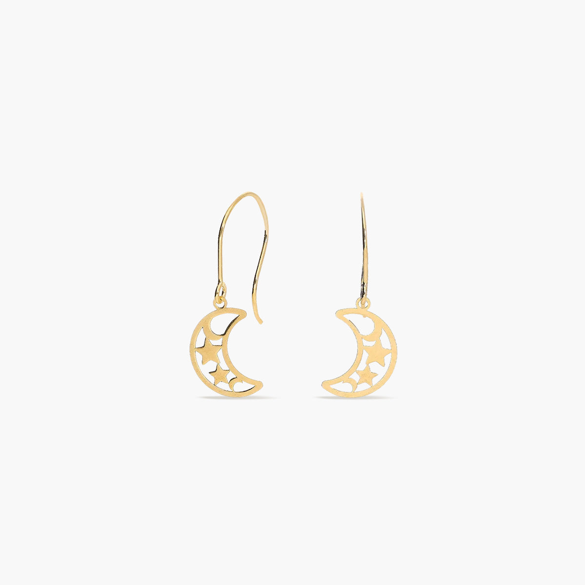 Pendientes largos luna y estrella de oro 18K 20 mm