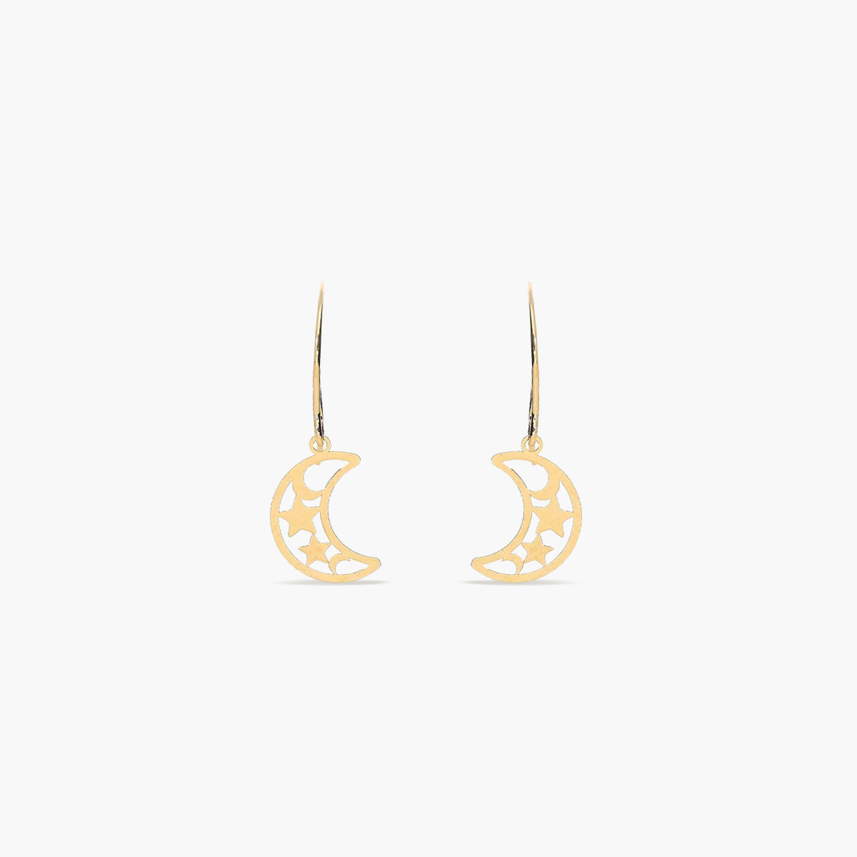 Pendientes largos luna y estrella de oro 18K 20 mm