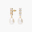 Pendientes largos de oro 18K con perlas y circonitas 22 mm