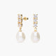 Pendientes largos de oro 18K con perlas y circonitas 22 mm