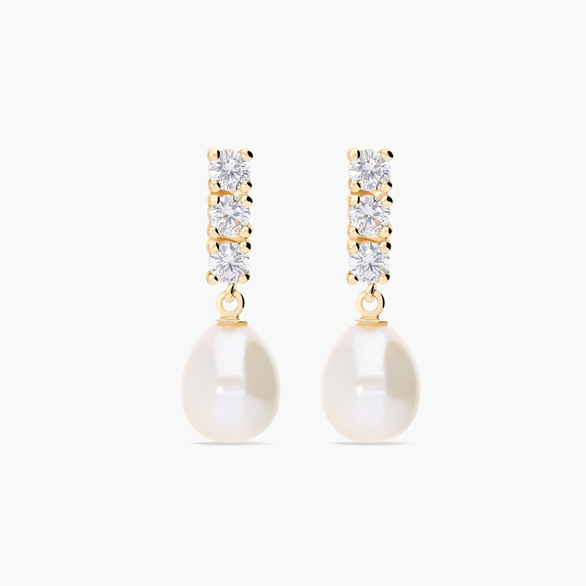Pendientes largos de oro 18K con perlas y circonitas 22 mm