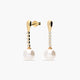 Pendientes largos de oro 18K con perlas y circonitas 27 mm