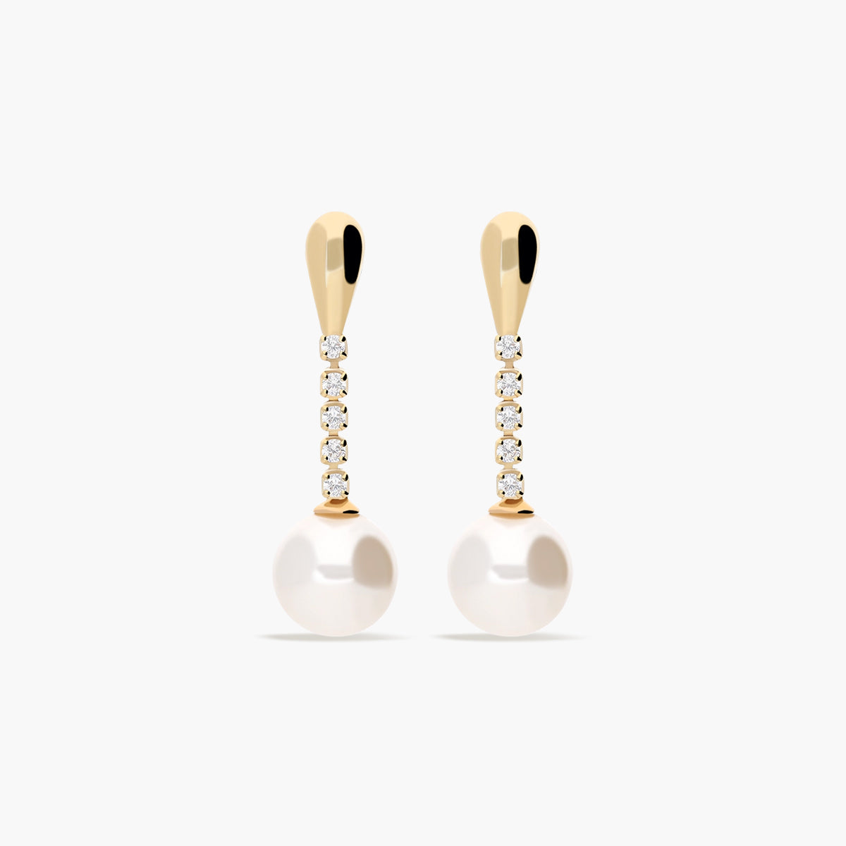 Pendientes largos de oro 18K con perlas y circonitas 27 mm