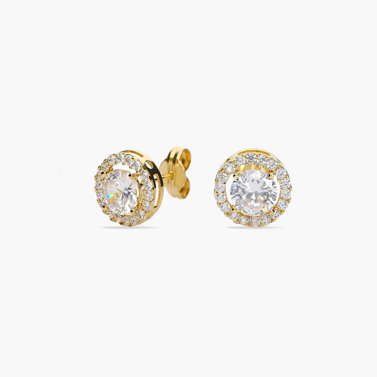 Pendientes redondos de oro 18K circonitas 8 mm