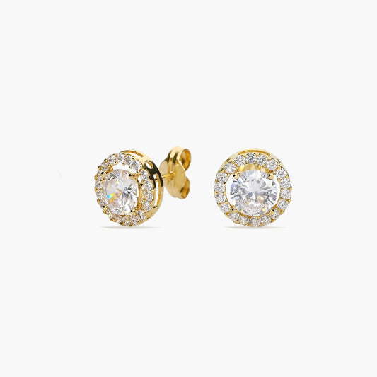 Pendientes redondos de oro 18K circonitas 8 mm