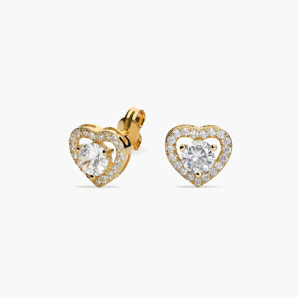 Pendientes corazón de oro 18K circonitas 10 mm