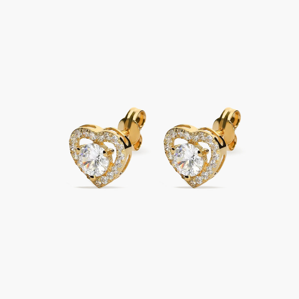 Pendientes corazón de oro 18K circonitas 10 mm