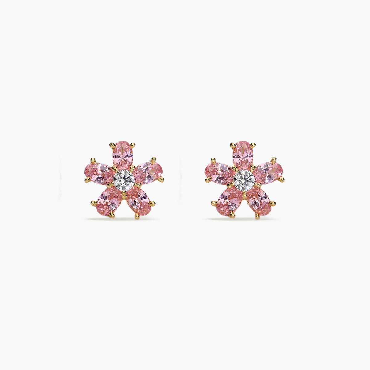 Pendientes flor de oro 18K circonitas rosa 7 mm