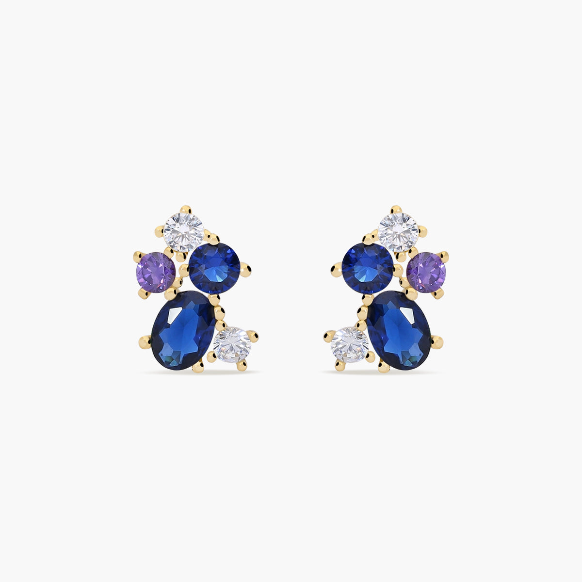 Pendientes de oro 18K circonitas violeta y azul 7 mm