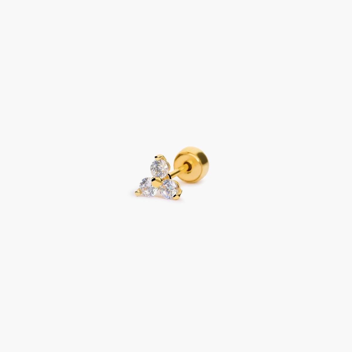 Piercing de oreja de oro 18K circonitas triángulo 2 mm