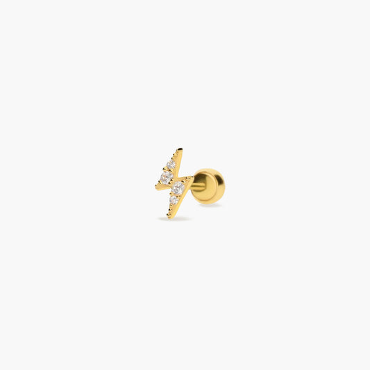 Piercing de oreja de oro 18K circonitas rayo