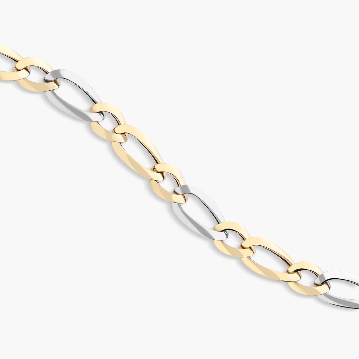 Pulsera de oro bicolor 18K eslabón anillas 20 cm