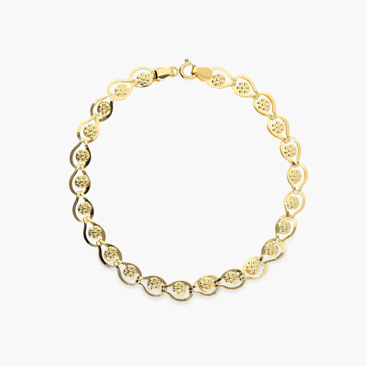 Pulsera de oro 18K eslabón oval flor 19 cm