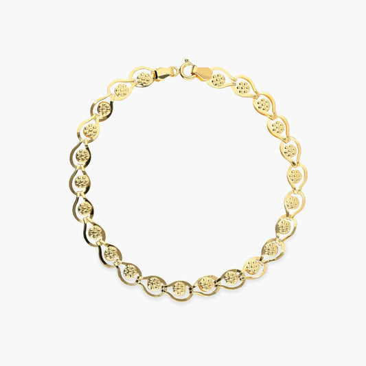 Pulsera de oro 18K eslabón oval flor 19 cm