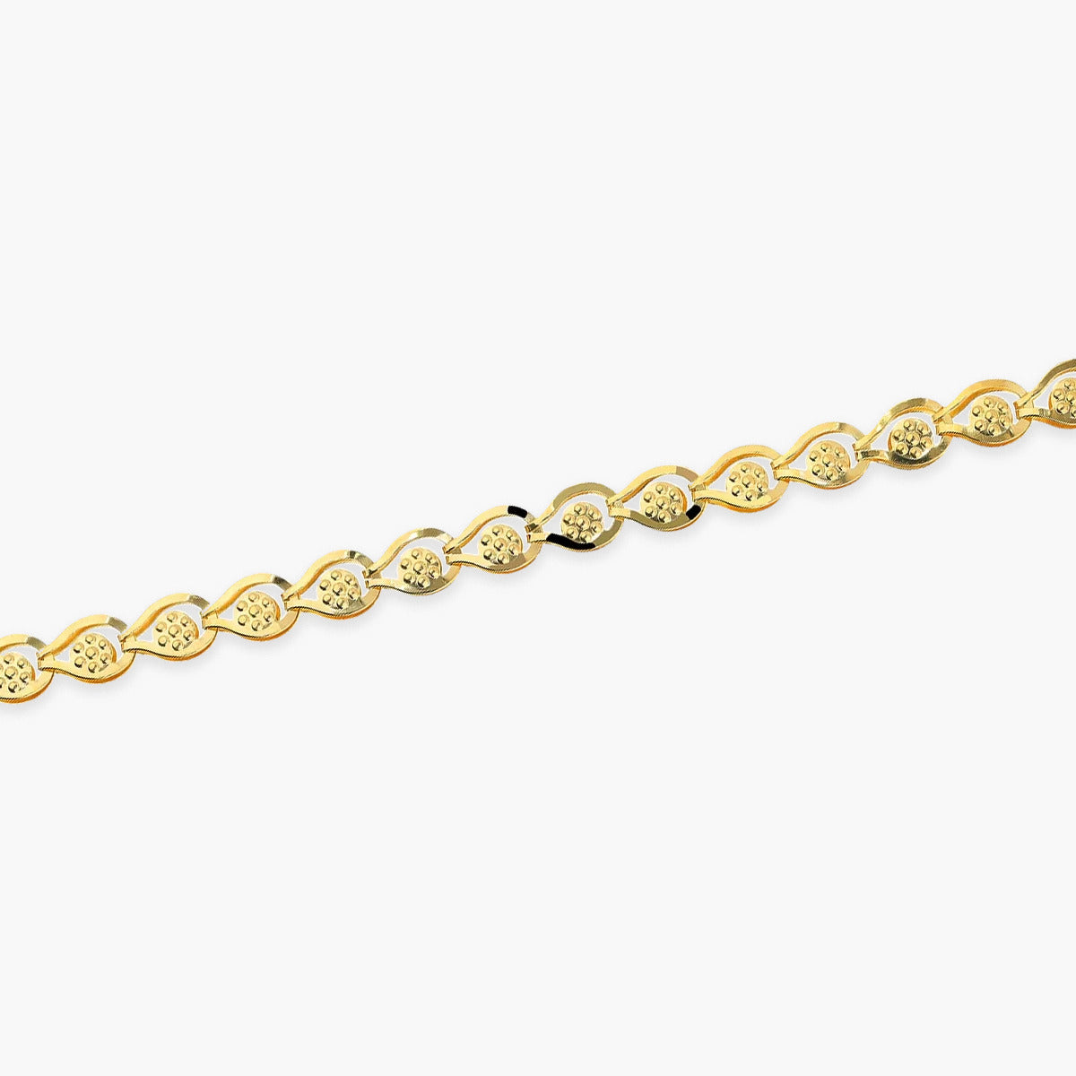 Pulsera de oro 18K eslabón oval flor 19 cm