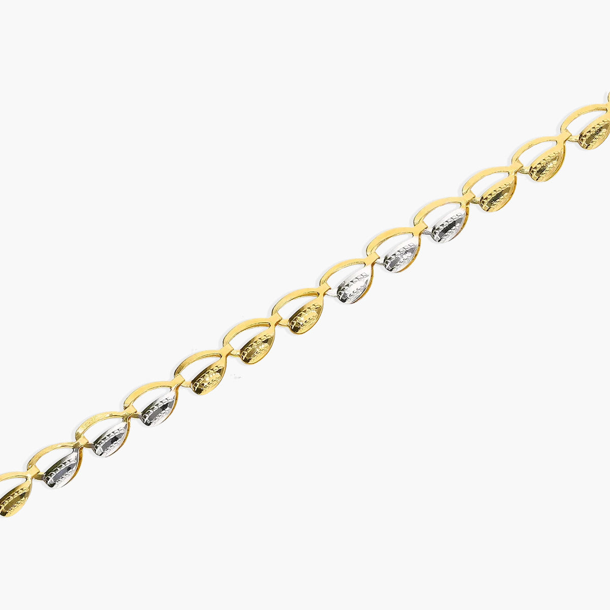 Pulsera de oro bicolor 18K eslabón oval corazón 19 cm