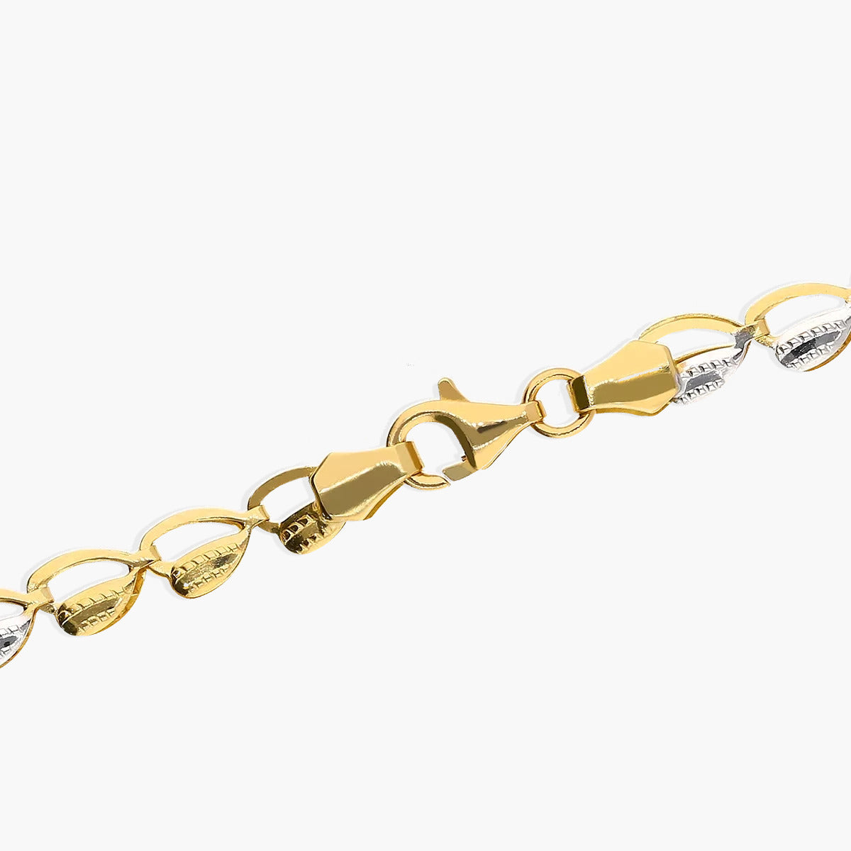 Pulsera de oro bicolor 18K eslabón oval corazón 19 cm