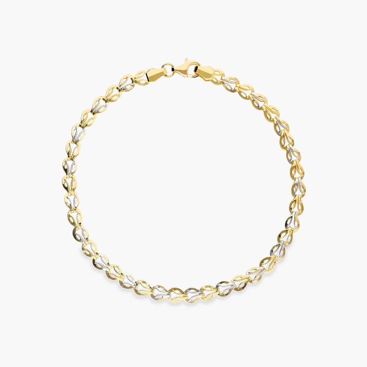 Pulsera de oro bicolor 18K eslabón oval espiga 19 cm