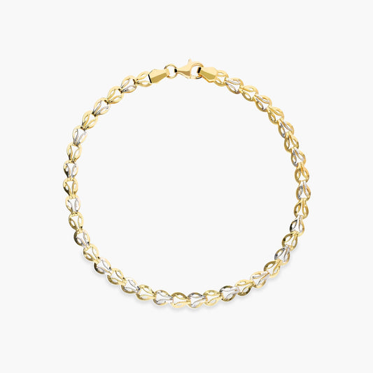 Pulsera de oro bicolor 18K eslabón oval espiga 19 cm