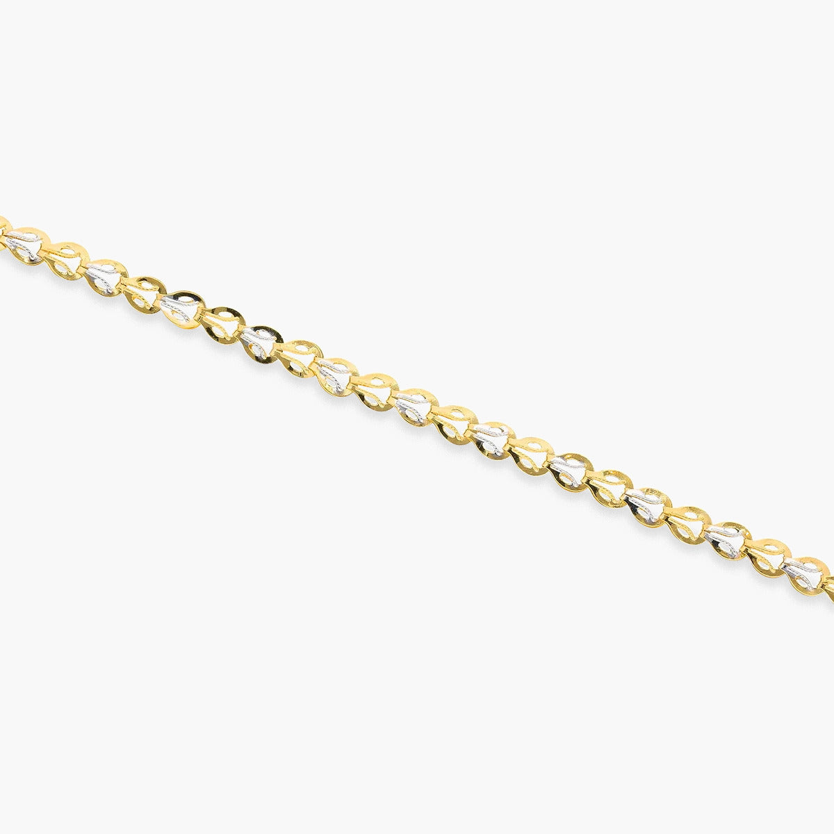 Pulsera de oro bicolor 18K eslabón oval espiga 19 cm