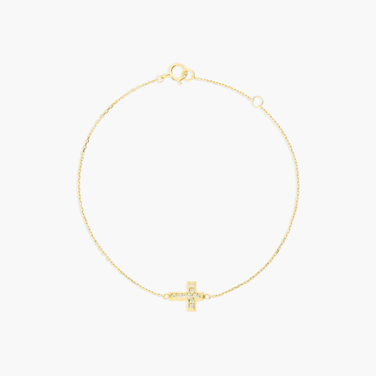 Pulsera de oro 18K circonitas con motivo en forma de cruz 16-18 cm