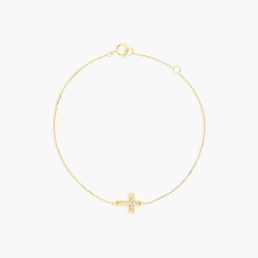 Pulsera de oro 18K circonitas con motivo en forma de cruz 16-18 cm
